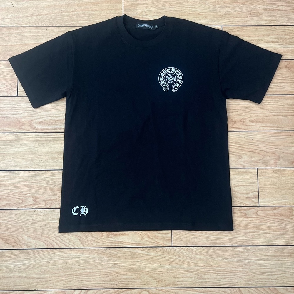 Chrome Hearts Black Short-Sleeve Logo Tee with White Accents